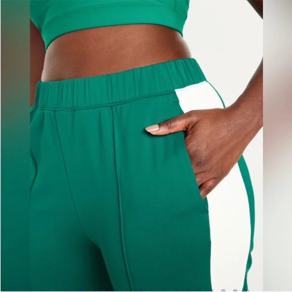 Green and White Women's Pants High Waisted Brushed PowerSoft NEW XS Track Retro - Picture 5 of 10